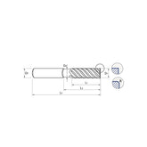 SquareUGMH08,  Corner Radius UGMH09,  Carbide, 6 Flute Extended Reach V7 PLUS A  END MILLS OD (D1)3/4~1
